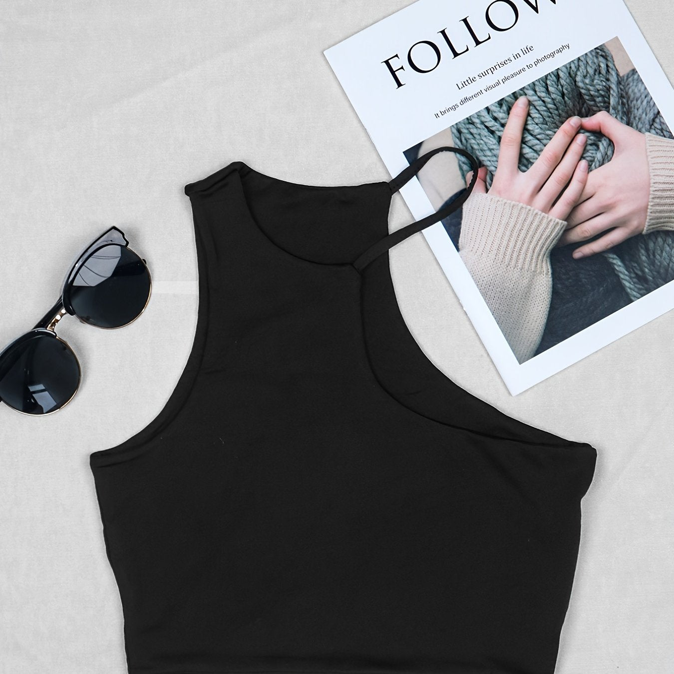 Women's Asymmetric Skinny Crop Tank Top Sexy Sleeveless Solid Top