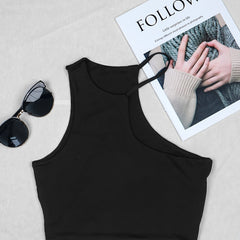 Women's Asymmetric Skinny Crop Tank Top Sexy Sleeveless Solid Top