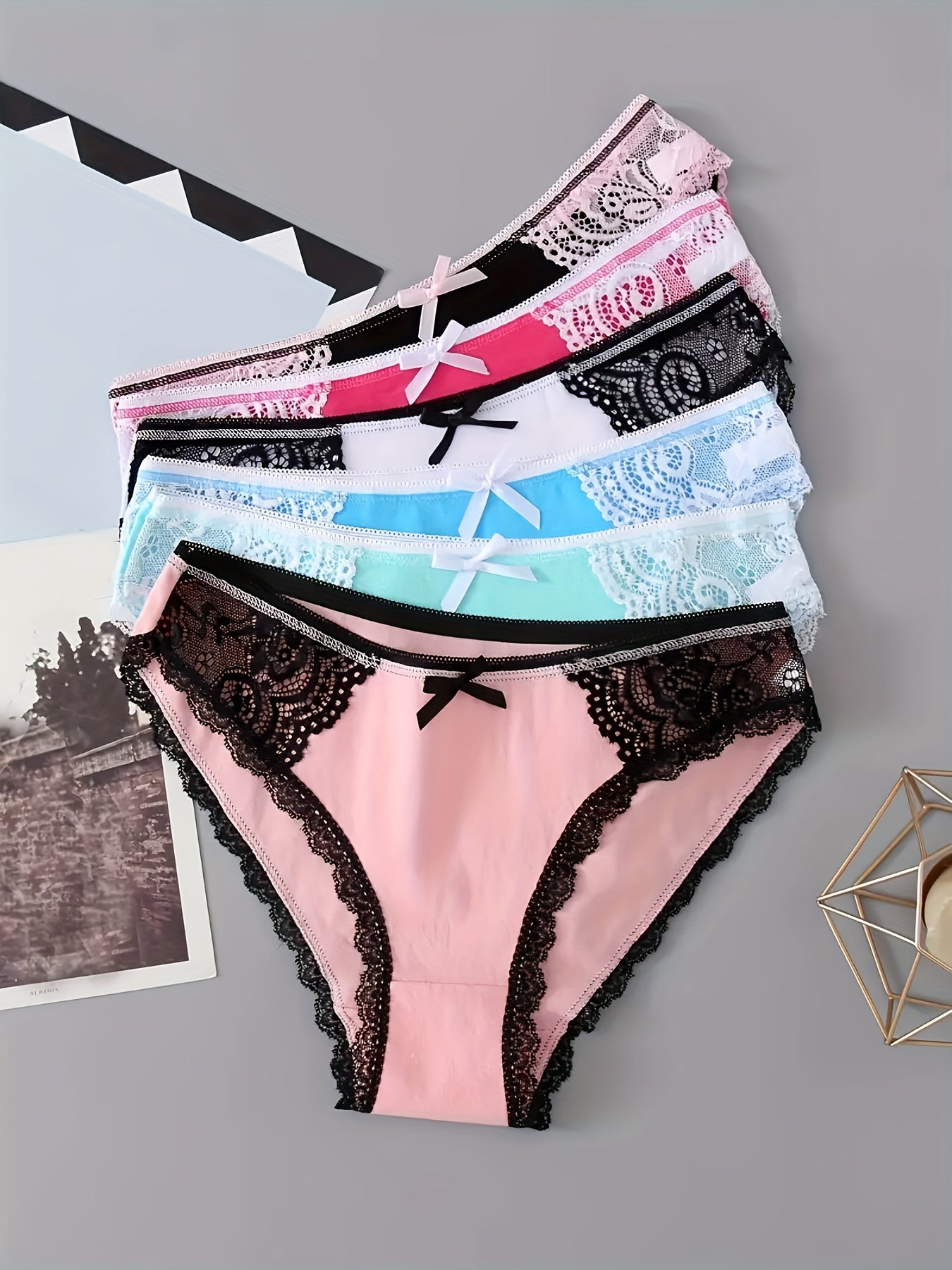 6pcs Lace Briefs Comfy Stretchy Intimates Panties Women's Lingerie