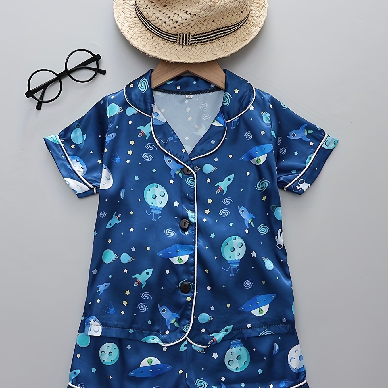 Boys Rocket & Planet Pajamas Set Short Sleeves Tops & Bottoms