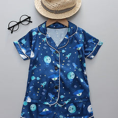 Boys Rocket & Planet Pajamas Set Short Sleeves Tops & Bottoms