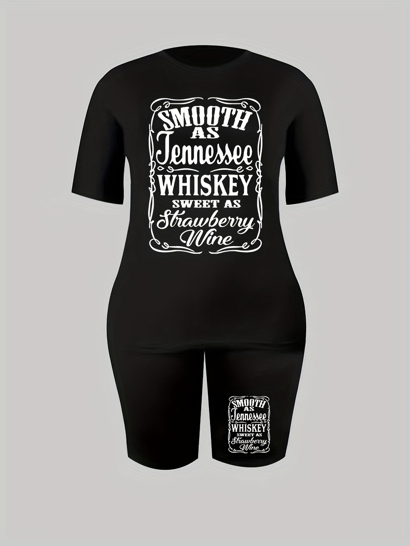 Women's Plus Size Letter Print Crew Neck Top & Shorts Set