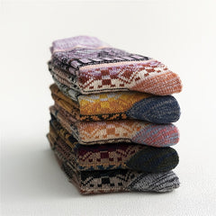 5 Pairs Christmas Women's Socks Vintage Winter Warm Socks