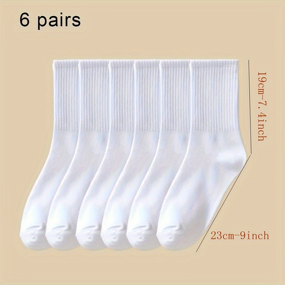 6 Pairs Men's Striped Crew Socks Cotton Blend Comfy Casual Outdoor All Season
