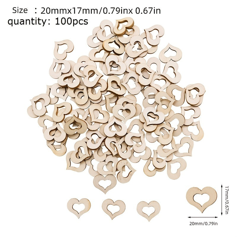 100pcs Rustic Wooden Love Hearts for Weddings and Decorations