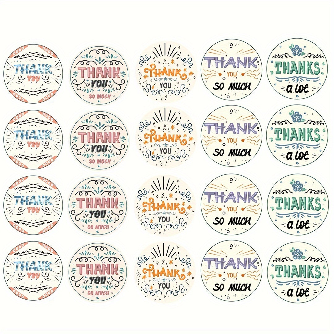 100pcs Thank You Stickers - 5 Cute Designs for DIY Decoration
