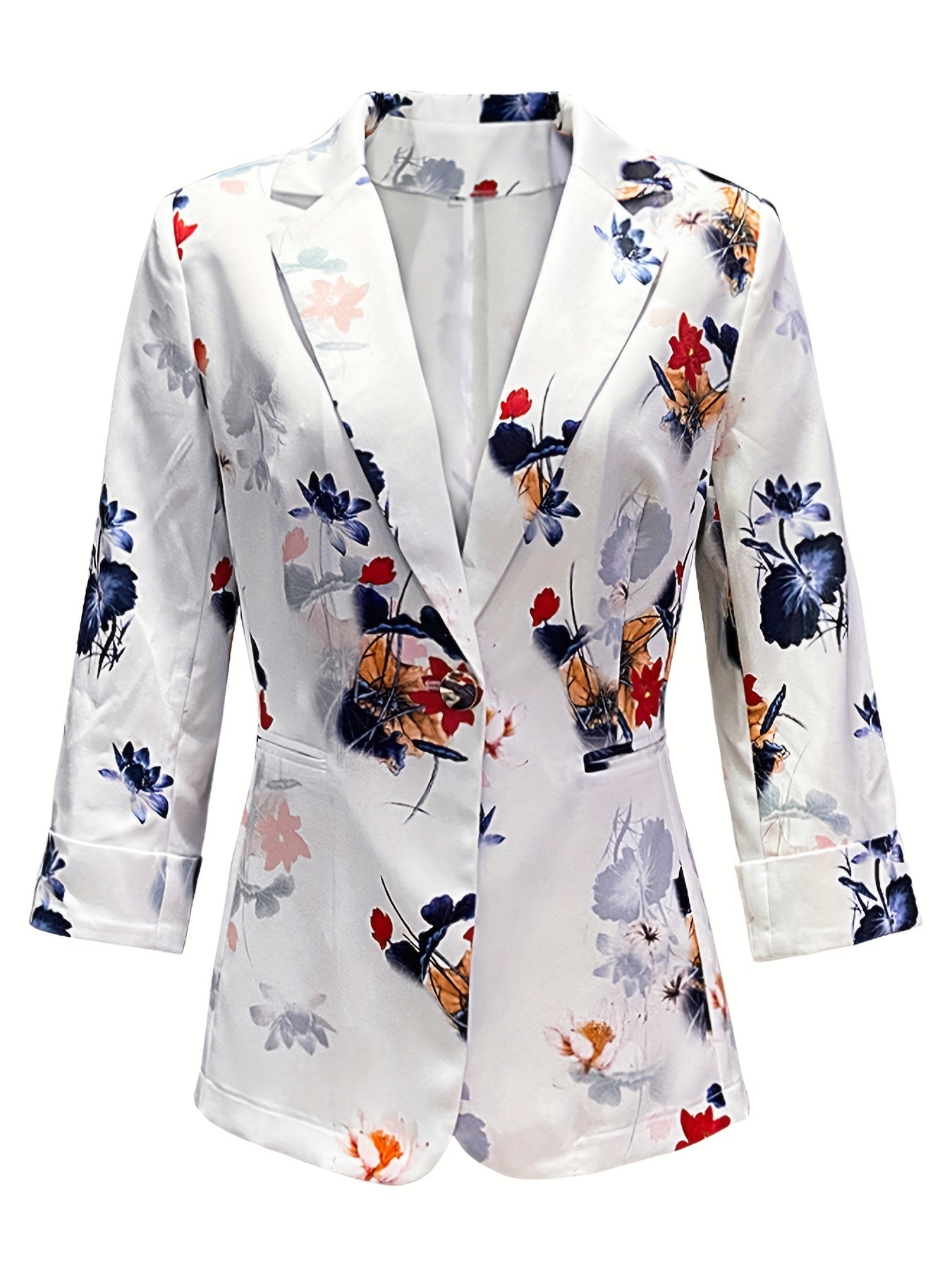 Floral Print Button Front Blazer for Office & Work Women's Clothing
