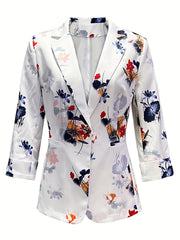 Floral Print Button Front Blazer for Office & Work Women's Clothing
