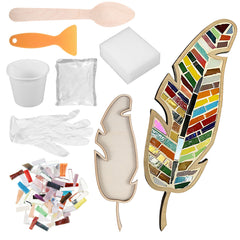 Vibrant Feather DIY Mosaic Craft Kit Wooden Decorative Piece Colorful Tile Inlay
