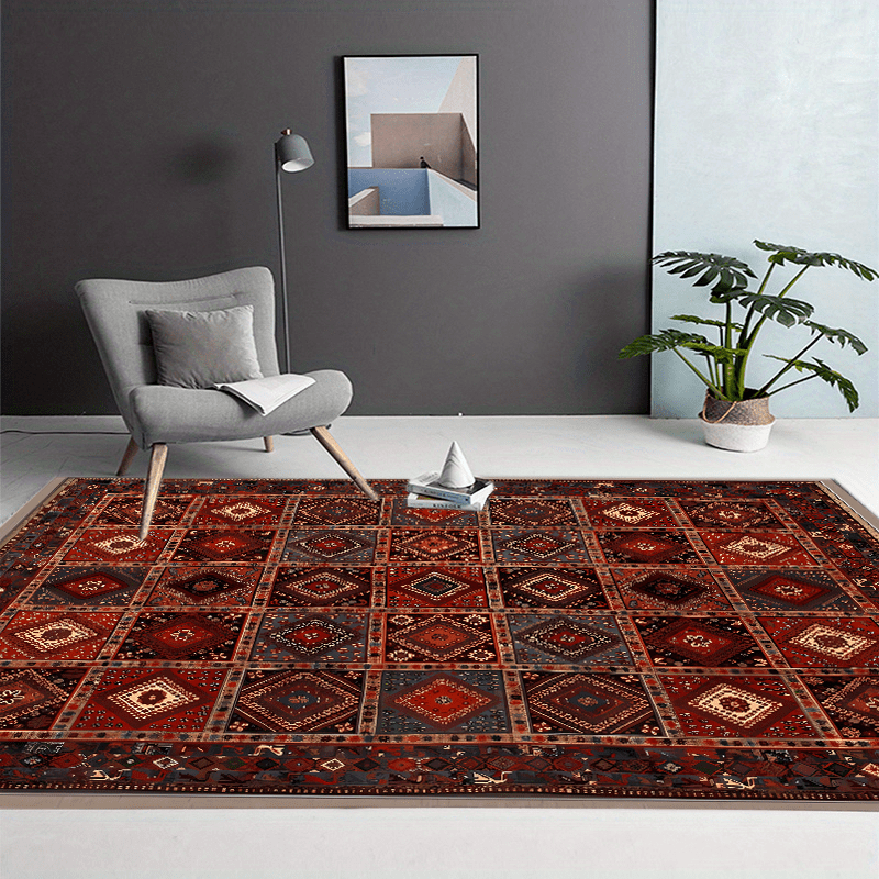 Bohemian Dark Red Pattern Large Area Carpet Non Slip Backing