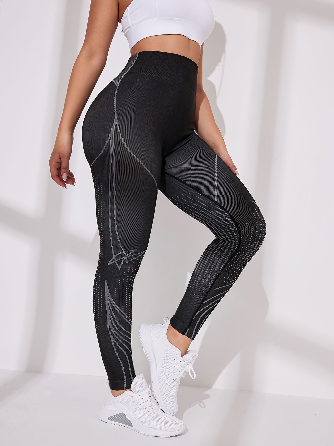 Geometric Print High Waist Yoga Pants Slim Fit Sports Leggings Women's Activewea
