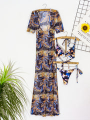Colorful Splash Print Bikini Set with Sheer Dress