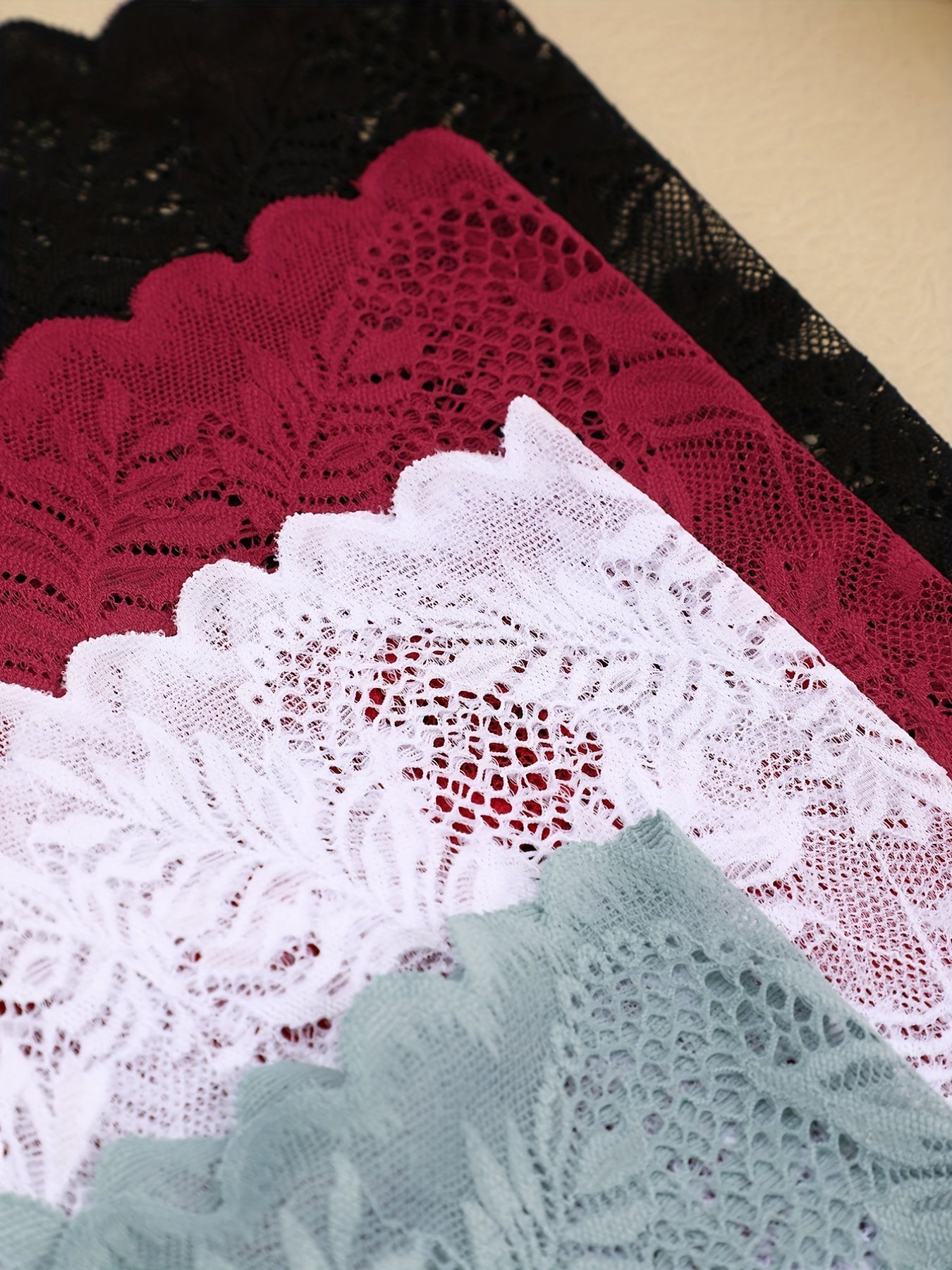 4pcs Lace Boyshort Panties Floral Semi-sheer Scallop Trim Intimates Lingerie