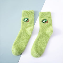 Fruit Pattern Warm Plush Floor Socks Women's Stockings