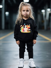 Rainbow Kitty Print Hoodies Pants Set For Kids