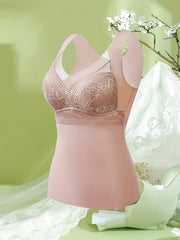 Lace Stitching Thermal Underwear Soft V Neck Sleeveless Top