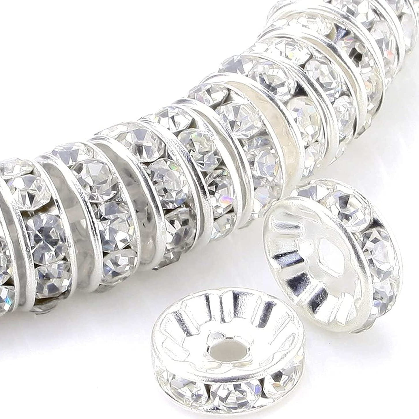 100pcs Silver Plated Round Interval Beads Czech Crystal Rhinestones