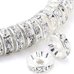 100pcs Silver Plated Round Interval Beads Czech Crystal Rhinestones