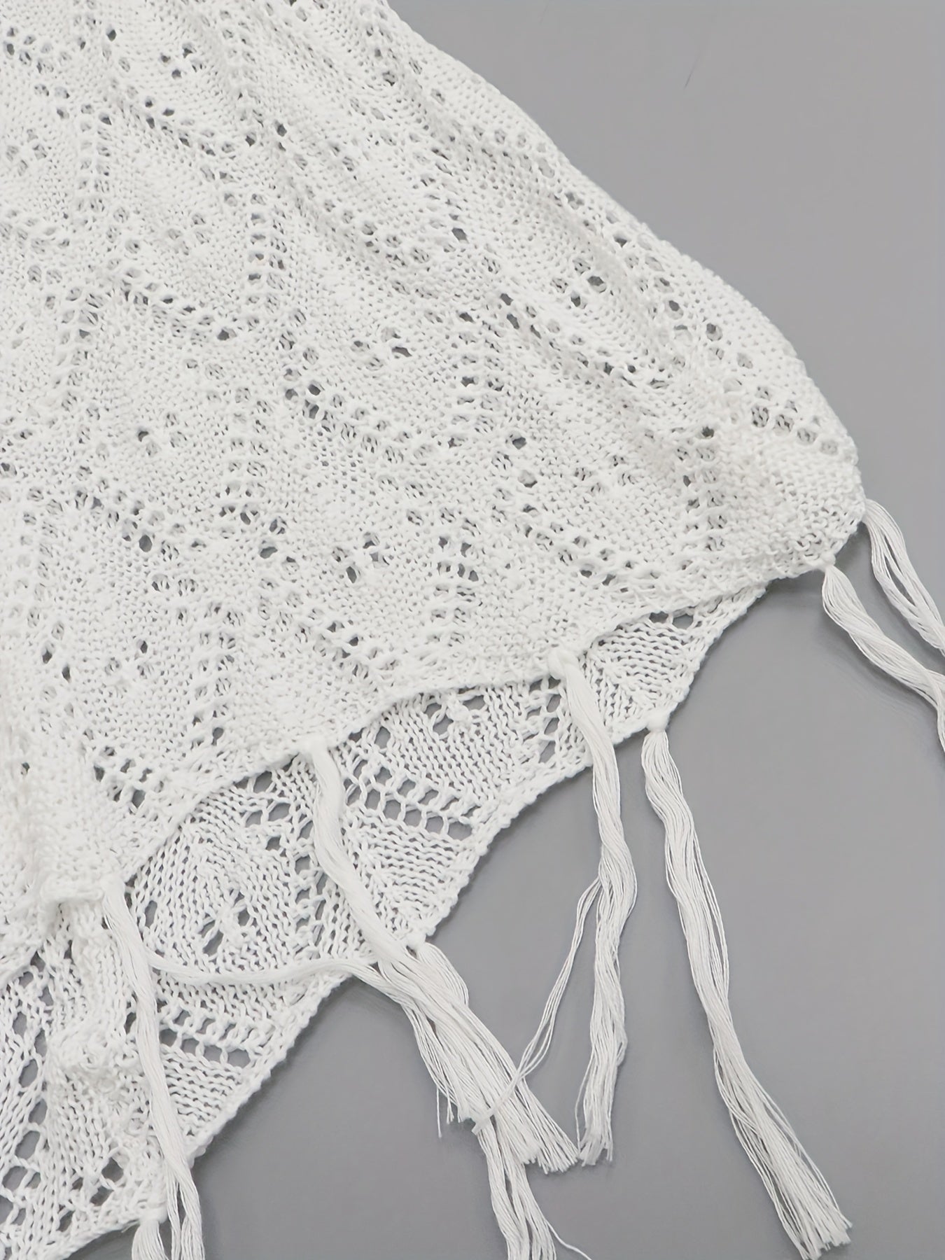 Solid Crochet Coverup Kimono Tassel Short Sleeve Summer Beach Wear
