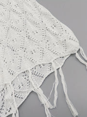 Solid Crochet Coverup Kimono Tassel Short Sleeve Summer Beach Wear