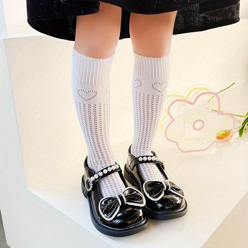 Girls Heart Pattern Knee High Stockings Straight Socks