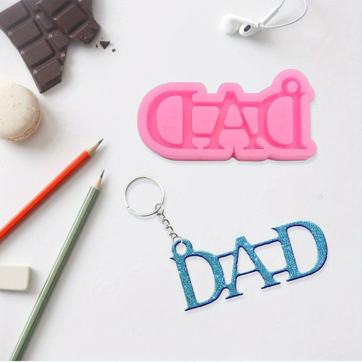 Dad Word Keychain Silicone Mold Father's Gift Epoxy Resin DIY Crafts