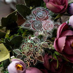 20PCS Flower & Dream Song Dark Flower Laser Silver PET Stickers