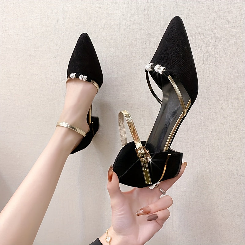Rhinestone Point Toe Ankle Strap Heels