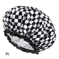 Checkerboard Pattern Hair Drying Cap Waterproof Shower Cap