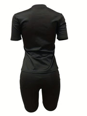Rhinestone Letter Two piece Set Short Sleeve T shirt & Shorts Outfits