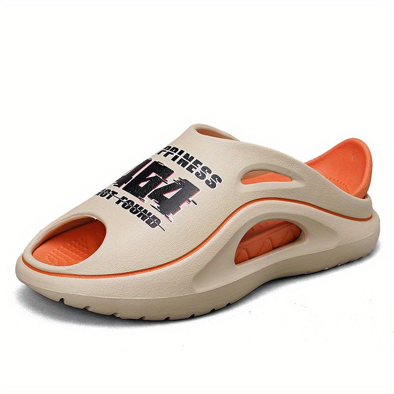 Men's Letter Print Platform Slides Non Slip Comfortable