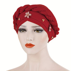 Beads Flower Turban Cap Twist Braid Head Scarf