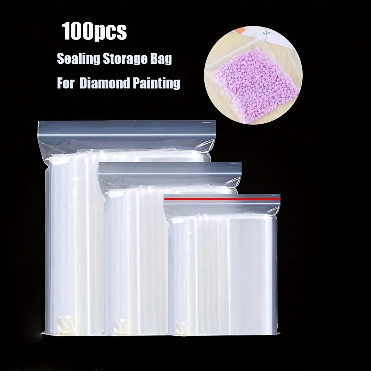 100pcs Self-Sealing Bag for 5D Diamond Painting DIY