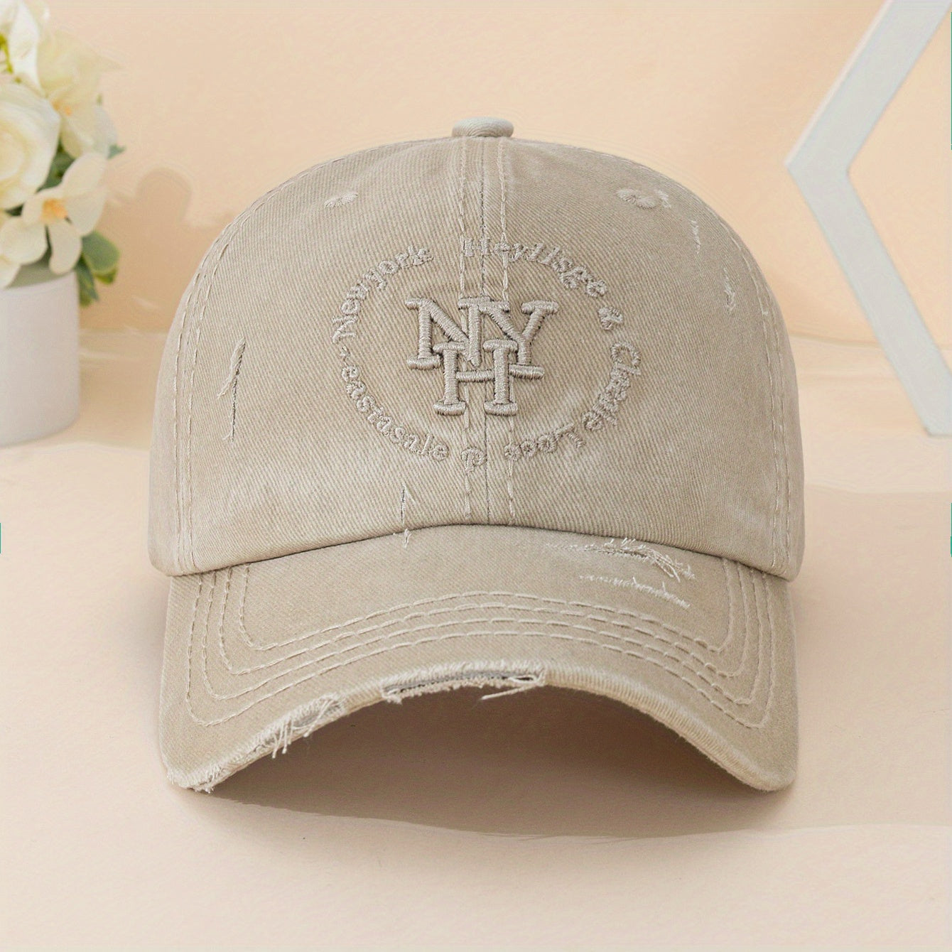 Adjustable Distressed Ripped Retro Baseball Cap Letter Embroidery