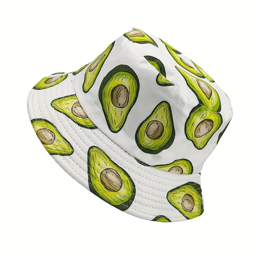 Avocado Print Reversible Bucket Hat Fruit Pattern Fisherman Cap Sunscreen Basin