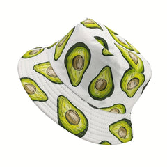 Avocado Print Reversible Bucket Hat Fruit Pattern Fisherman Cap Sunscreen Basin