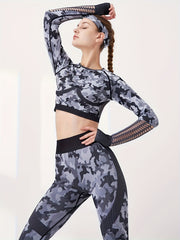 Camouflage Yoga Set Long Sleeve Crop Top & Leggings