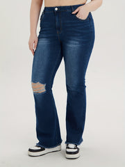 Ripped Fringe Flared Leg Jeans