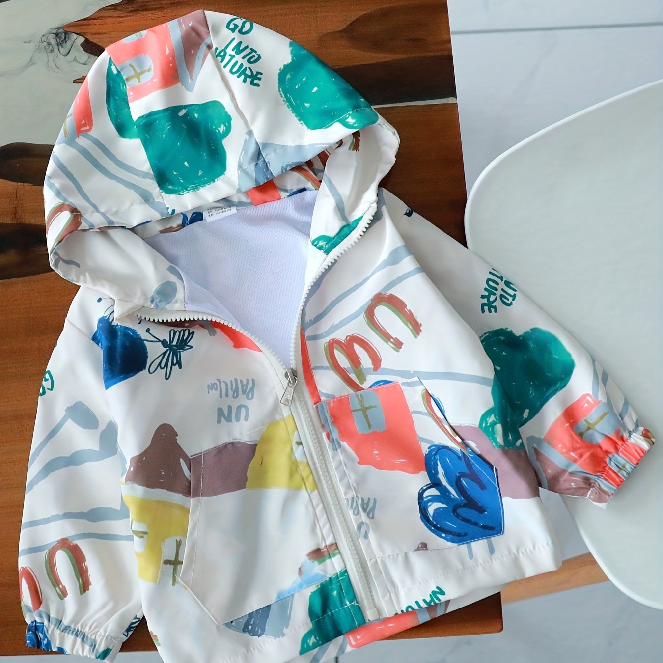 Boys Graffiti Windbreaker Hooded Jacket Long Sleeve Zip Up Jacket
