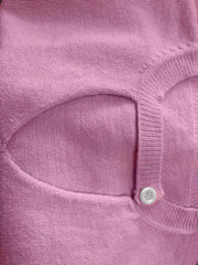 Solid Button Decor Cut Out Round Neck Sweater