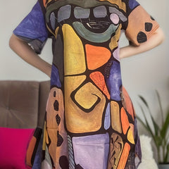 Geometric Pattern Lounge Dress Short Sleeve Crew Neck Home Dress