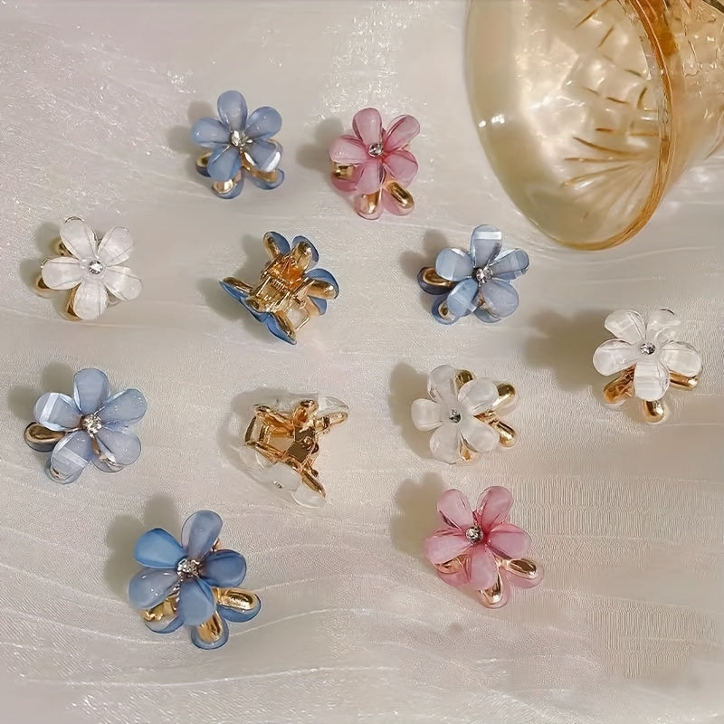 12pcs Faux Opal Flowers Small Claw Clips Hair Accessories For Women Girls
