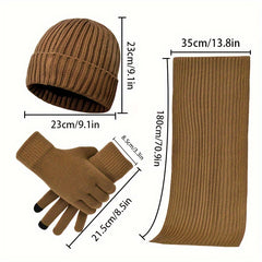 Thick Knit Hat Scarf Gloves Set Men Women