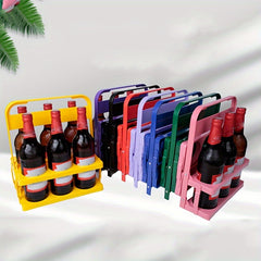 Portable 6 Bottle Plastic Folding Wine Rack Beer Basket