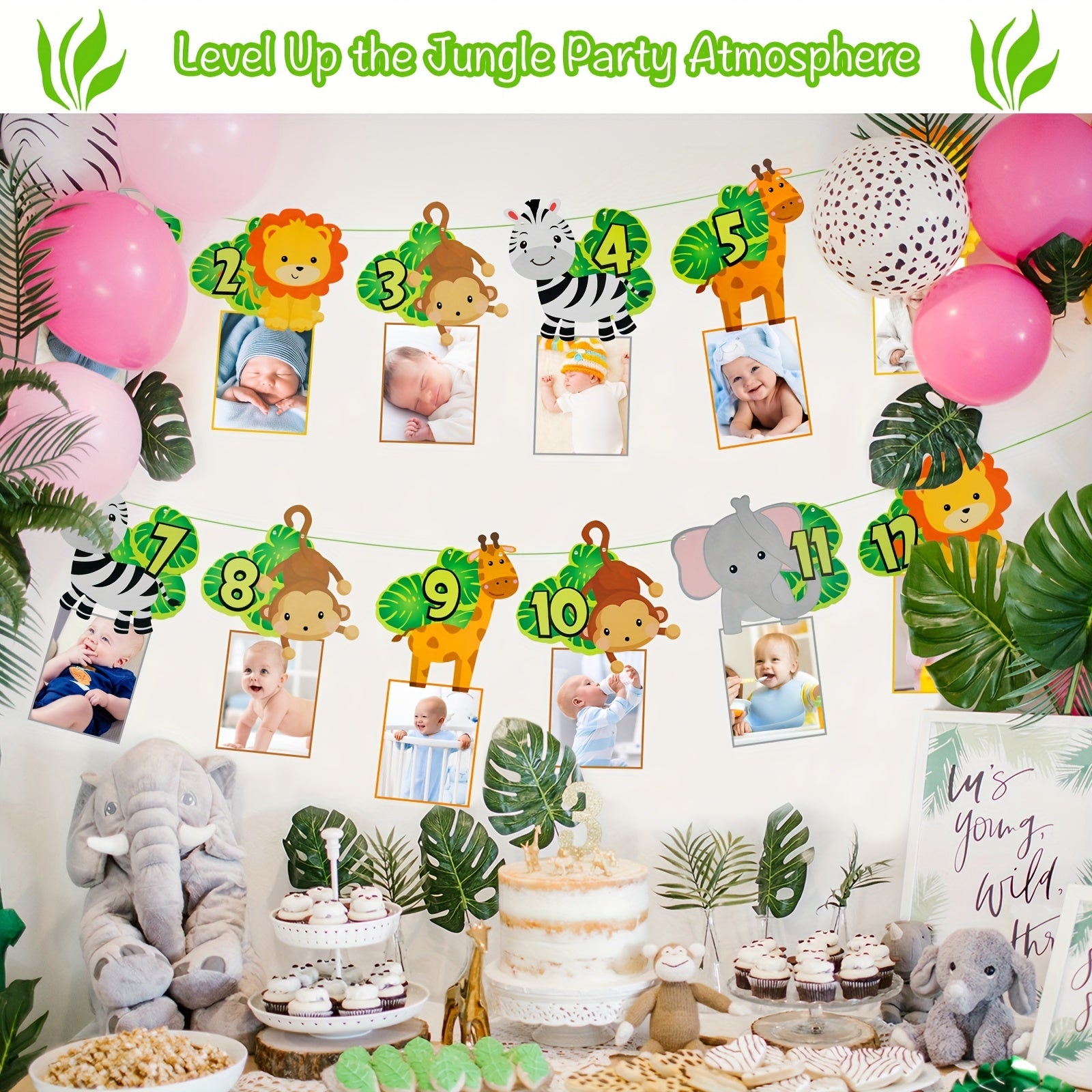 1st Birthday Photo Banner Deer Forest Animal Party Decor