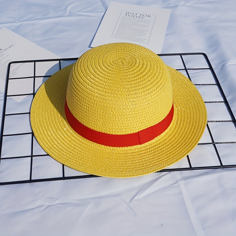 Yellow Nautical Straw Hat Summer Sun Hat Women Cosplay Fedora
