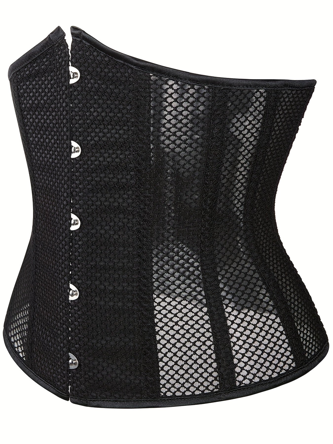 Corset Top Women's Plus Contrast Mesh Boned Lace Up Waist Belt