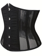 Corset Top Women's Plus Contrast Mesh Boned Lace Up Waist Belt