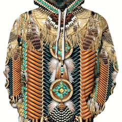 Boho Graphic Print Hoodie Vintage Drawstring Sweatshirt