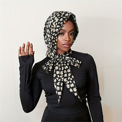 Floral Print Hijab Lace Up Head Scarf Head Wraps Soft Long Ribbon Turban